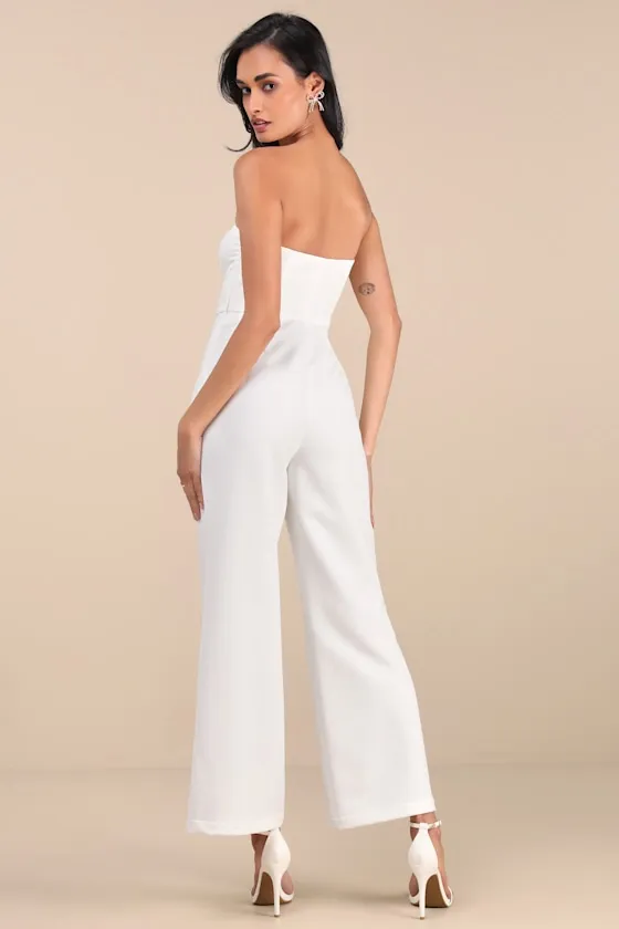 Opulent Outlook White Bow Strapless Wide-Leg Jumpsuit sold by Lulus product image thumbnail 2