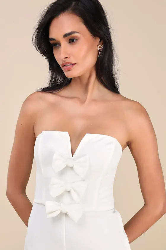 Opulent Outlook White Bow Strapless Wide-Leg Jumpsuit sold by Lulus product image thumbnail 3