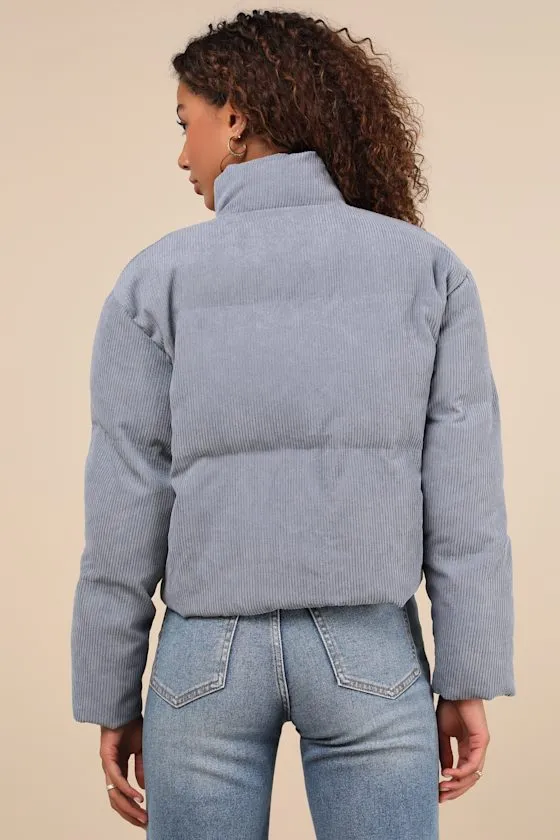 Cloud Nine Cutie Slate Blue Cropped Corduroy Puffer Jacket sold by Lulus product image thumbnail 2