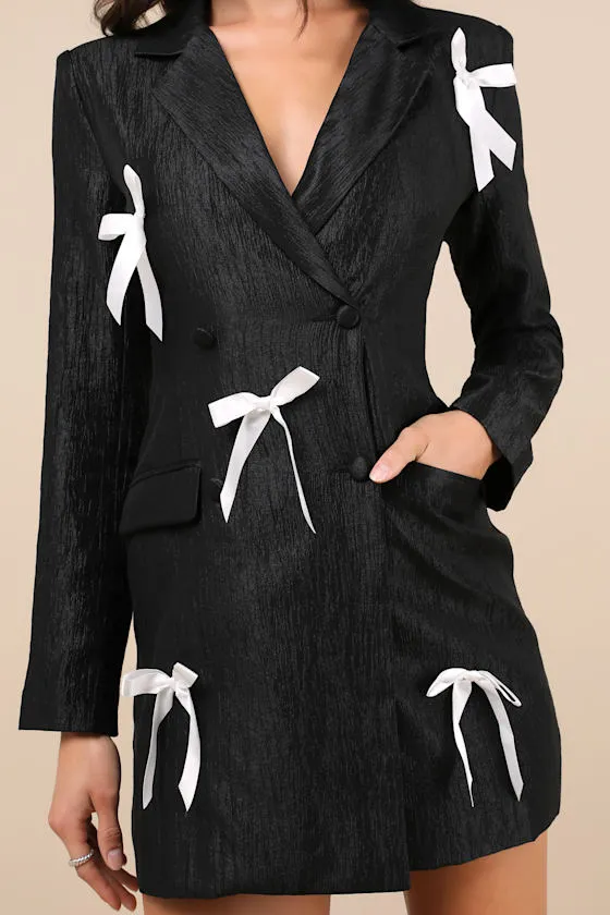 Formally Adorable Black Double Breasted Bow Blazer Mini Dress sold by Lulus product image thumbnail 4