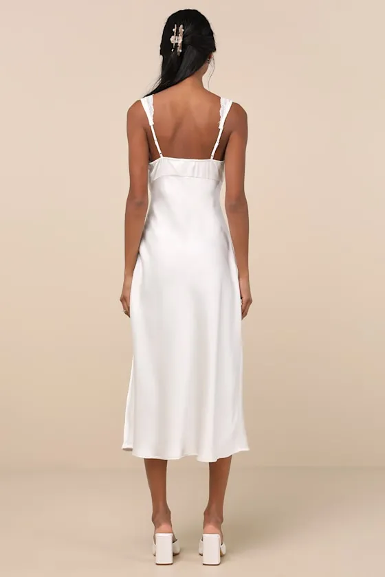 Flirtatious Always Ivory Satin Lace Midi Slip Dress sold by Lulus product image thumbnail 2