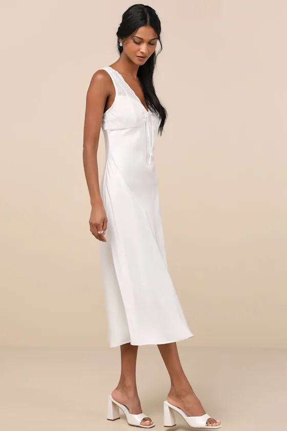 Flirtatious Always Ivory Satin Lace Midi Slip Dress sold by Lulus product image thumbnail 3