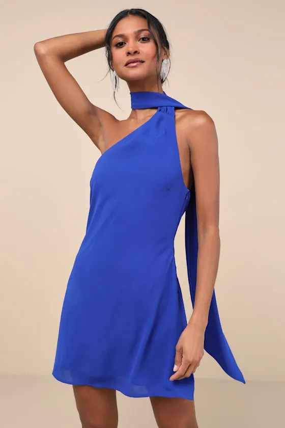 Isloda Blue One-Shoulder Backless Sash Mini Dress sold by Lulus product image thumbnail 2