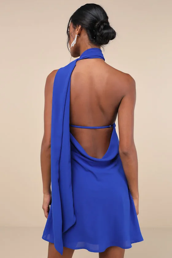 Isloda Blue One-Shoulder Backless Sash Mini Dress sold by Lulus product image thumbnail 4
