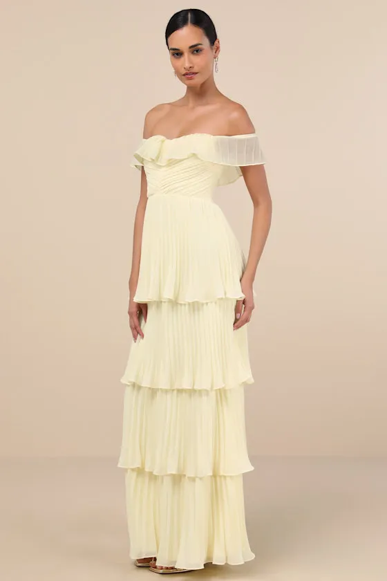 Always Remarkable Pale Yellow Off-the-Shoulder Maxi Dress sold by Lulus product image thumbnail 4