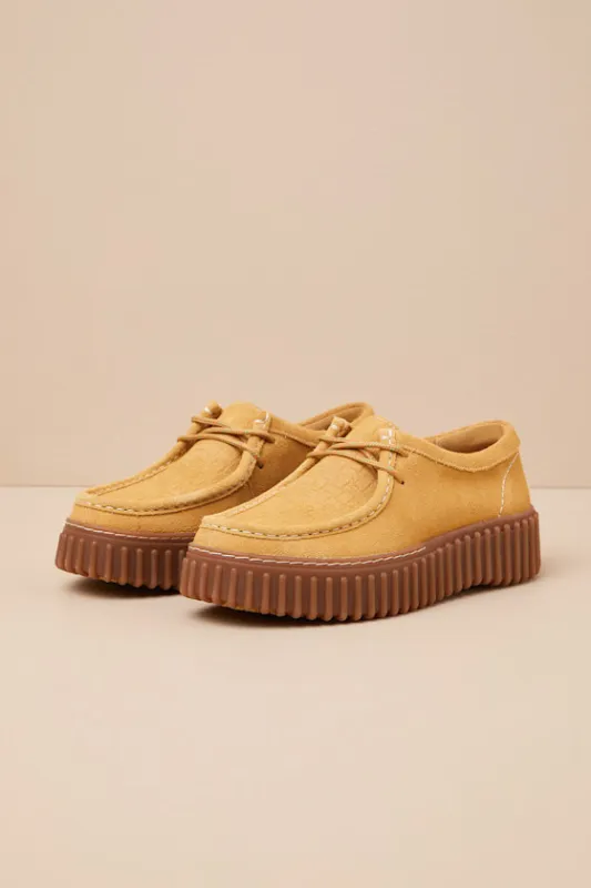 Torihill Bee Golden Tan Suede Leather Flatform Lace-Up Loafers sold by Lulus