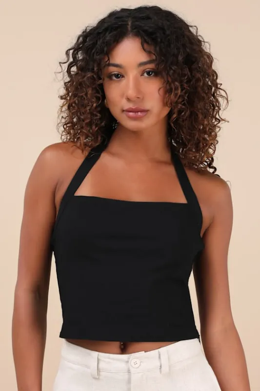 Maebyn Black Halter Crop Top made by Lulus