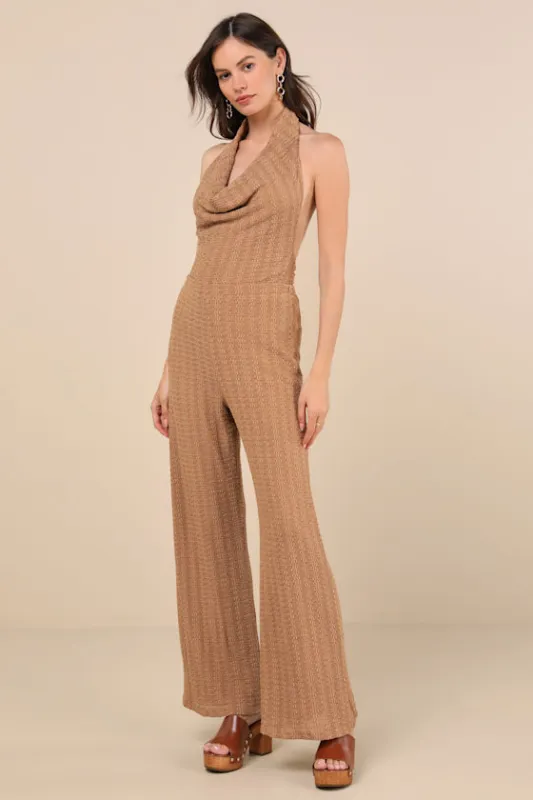 Cove Light Brown Textured High-Rise Pants sold by Lulus