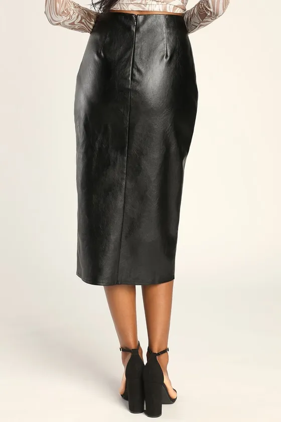 Irresistibly Fly Black Vegan Leather Midi Skirt sold by Lulus product image thumbnail 3