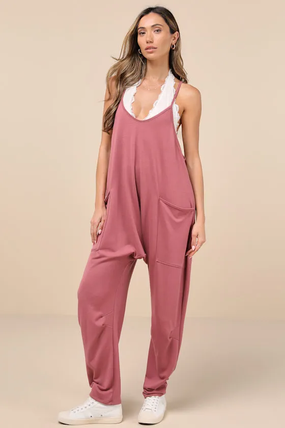 Coveted Ease Mauve Terry Knit Sleeveless Jogger Jumpsuit sold by Lulus product image thumbnail 2