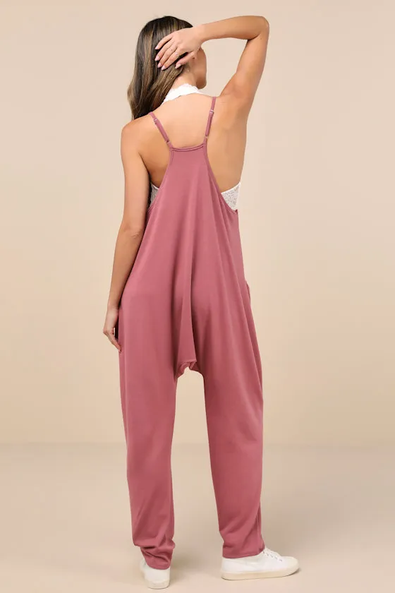Coveted Ease Mauve Terry Knit Sleeveless Jogger Jumpsuit sold by Lulus product image thumbnail 3