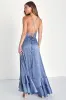 In Love Forever Slate Blue Satin Lace-Up High-Low Maxi Dress sold by Lulus