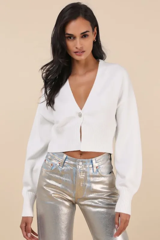 Chic Coziness White Cropped Cardigan sold by Lulus