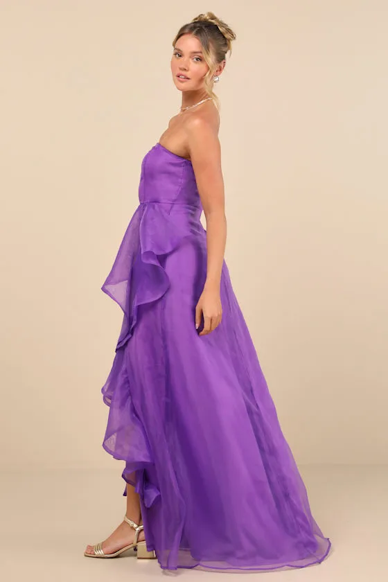 Exquisite Ease Purple Organza Strapless Ruffled Maxi Dress sold by Lulus product image thumbnail 3