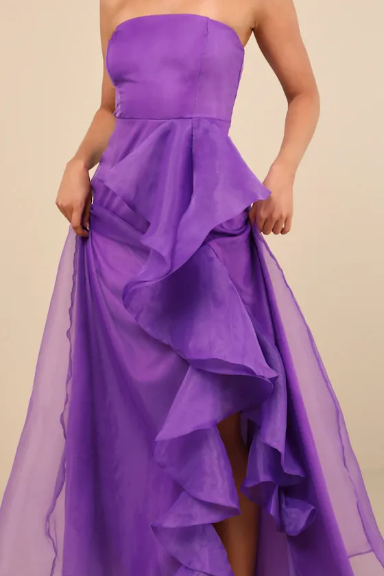 Exquisite Ease Purple Organza Strapless Ruffled Maxi Dress sold by Lulus product image thumbnail 4