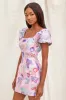 So Stunning Pink Multi Floral Jacquard Puff Sleeve Mini Dress sold by Lulus