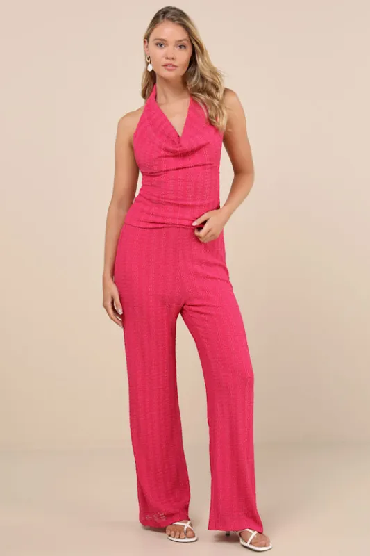 Cove Fuchsia Textured High-Rise Pants sold by Lulus