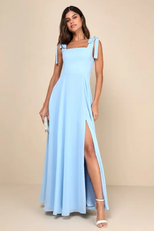 Love Me Forever Light Blue Tie-Strap Square Neck Maxi Dress made by Lulus
