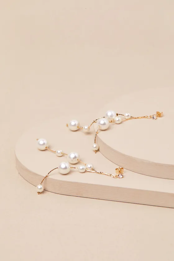 Exceedingly Elevated Gold Pearl Rhinestone Drop Earrings sold by Lulus product image thumbnail 3
