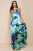 Prime Poise Green and Blue Abstract Satin Halter Maxi Dress sold by Lulus