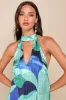 Prime Poise Green and Blue Abstract Satin Halter Maxi Dress sold by Lulus