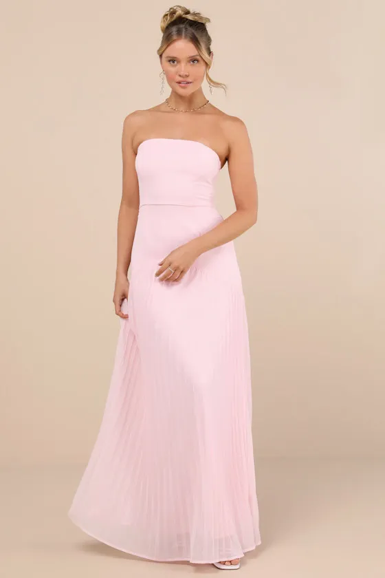 Celebratory Aesthetic Blush Pink Pleated Strapless Maxi Dress sold by Lulus
