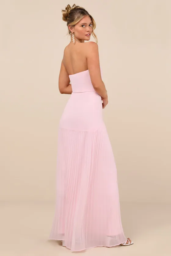 Celebratory Aesthetic Blush Pink Pleated Strapless Maxi Dress sold by Lulus product image thumbnail 2