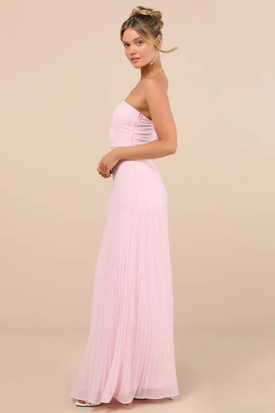 Celebratory Aesthetic Blush Pink Pleated Strapless Maxi Dress sold by Lulus product image thumbnail 3