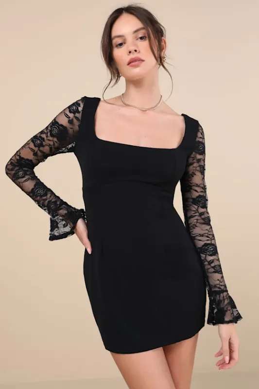 Chyra Black Lace Long Sleeve Mini Dress sold by Lulus