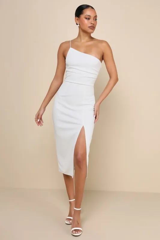 Elegant Allure White One-Shoulder Sleeveless Midi Dress sold by Lulus