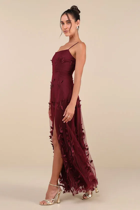 Abundant Charm Burgundy 3D Floral Applique Maxi Dress sold by Lulus product image thumbnail 2