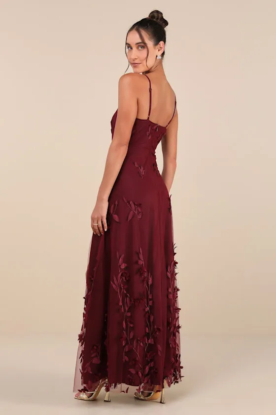 Abundant Charm Burgundy 3D Floral Applique Maxi Dress sold by Lulus product image thumbnail 3