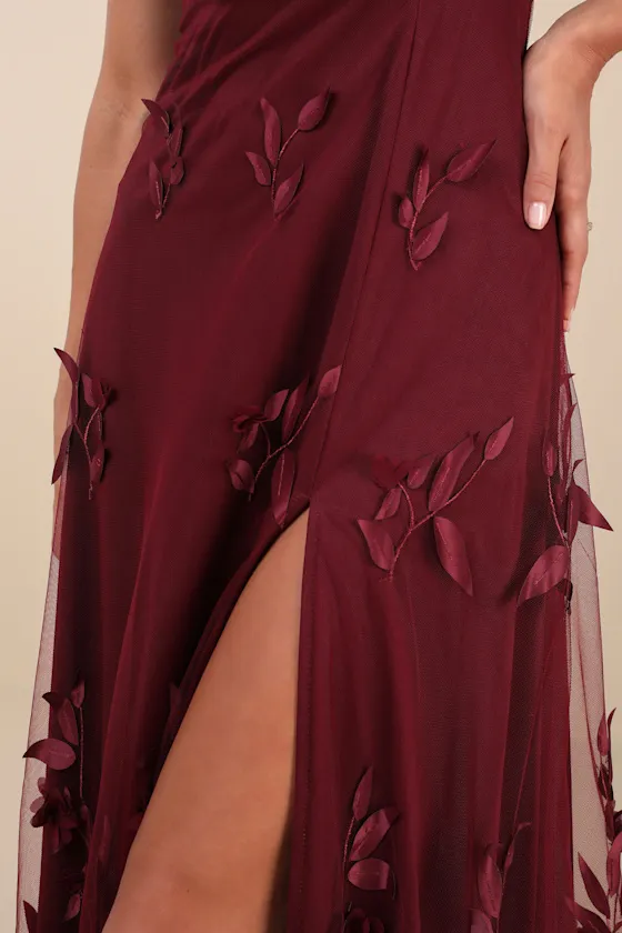 Abundant Charm Burgundy 3D Floral Applique Maxi Dress sold by Lulus product image thumbnail 4