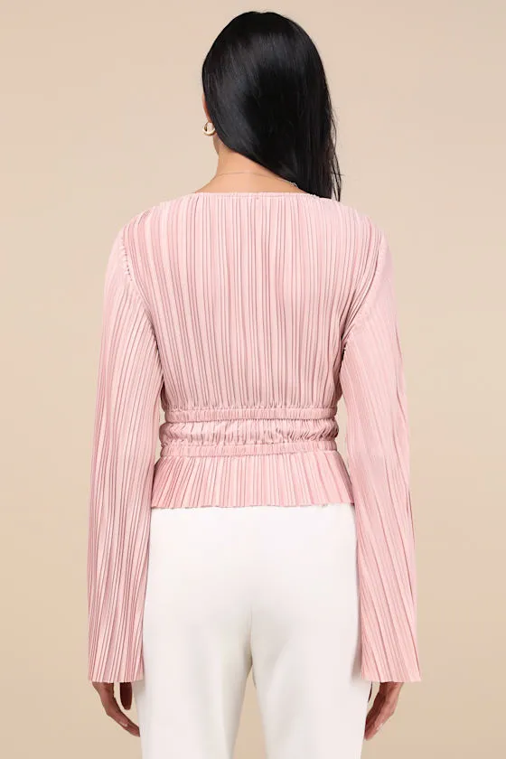 Staying Optimistic Light Pink Pleated Bell Sleeve Top sold by Lulus product image thumbnail 2