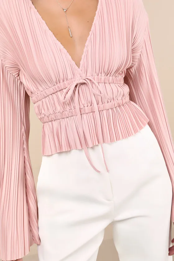 Staying Optimistic Light Pink Pleated Bell Sleeve Top sold by Lulus product image thumbnail 4
