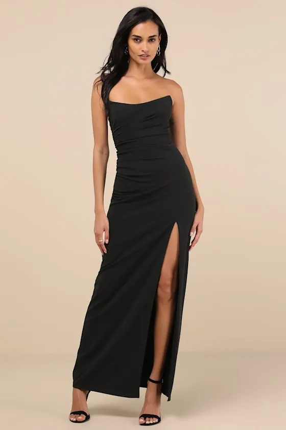 Malia Black Ruched Strapless Maxi Dress sold by Lulus
