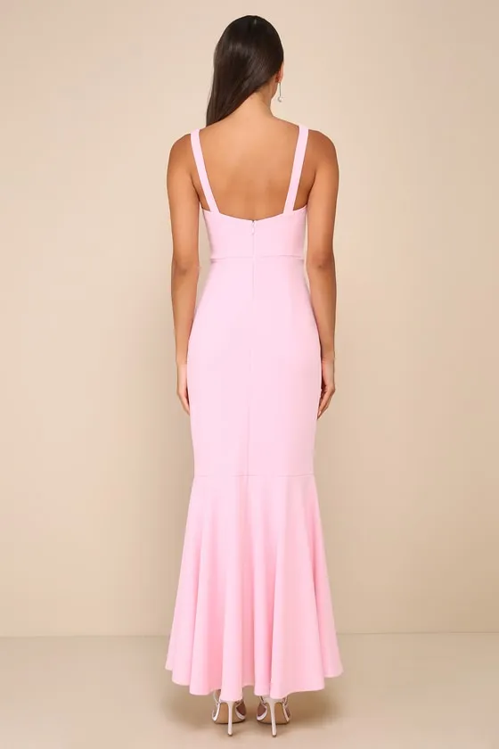 Romantic Destiny Light Pink Square Neck Trumpet Maxi Dress sold by Lulus product image thumbnail 2