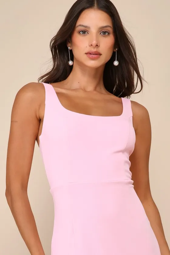 Romantic Destiny Light Pink Square Neck Trumpet Maxi Dress sold by Lulus product image thumbnail 3
