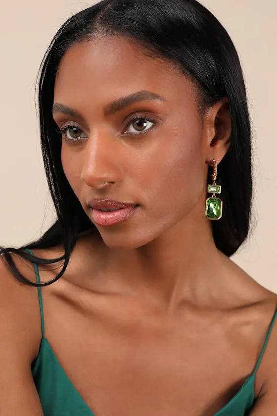 Koto Gold and Green Rhinestone Hoop Drop Earrings sold by Lulus product image thumbnail 3