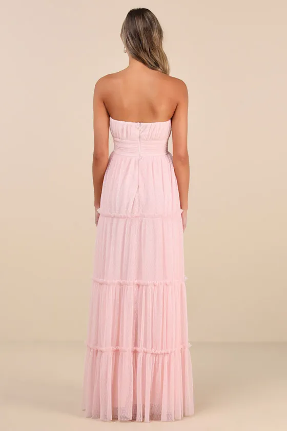 Sweetness Light Pink Mesh Swiss Dot Tiered Maxi Dress sold by Lulus product image thumbnail 2