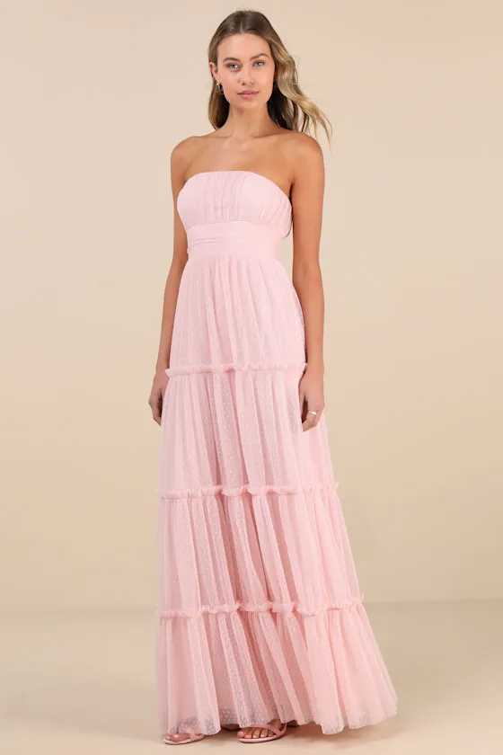 Sweetness Light Pink Mesh Swiss Dot Tiered Maxi Dress sold by Lulus product image thumbnail 3