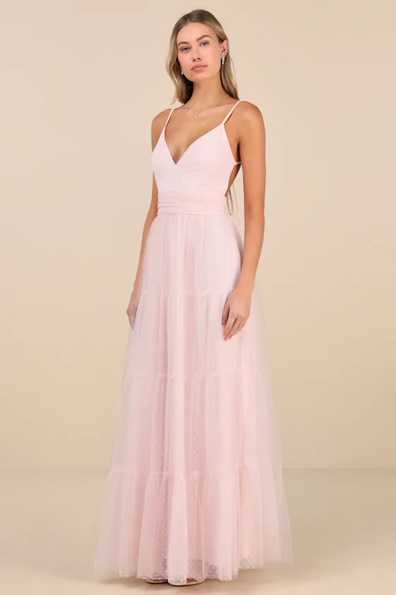 Liana Light Pink Swiss Dot Tulle Maxi Dress sold by Lulus product image thumbnail 3