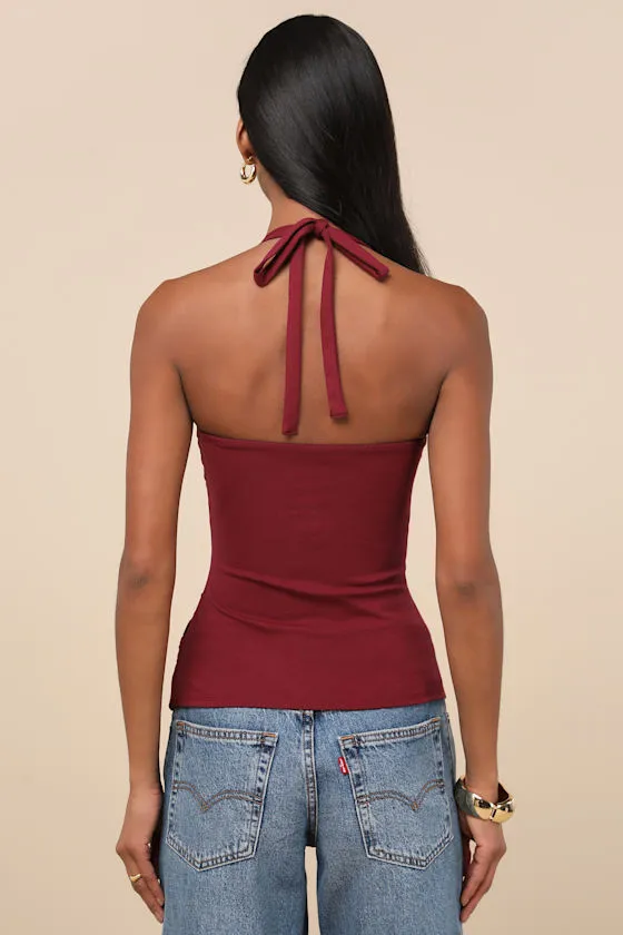 Ikuye Burgundy Ruched Halter Top sold by Lulus product image thumbnail 2