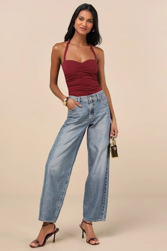 Ikuye Burgundy Ruched Halter Top sold by Lulus product image thumbnail 3