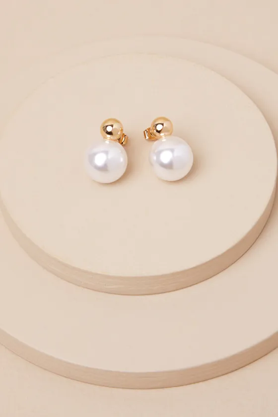 Krisalyn Gold Pearl Stud Earrings sold by Lulus