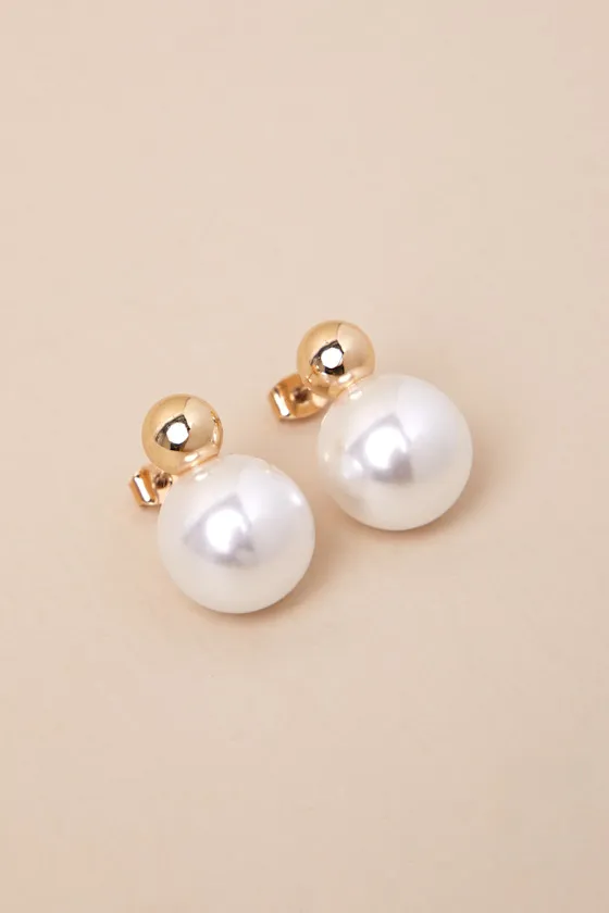 Krisalyn Gold Pearl Stud Earrings sold by Lulus product image thumbnail 2