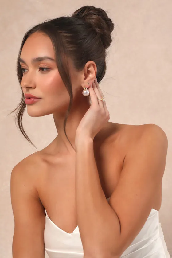 Krisalyn Gold Pearl Stud Earrings sold by Lulus product image thumbnail 4