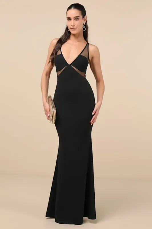Fantine Black Mesh Sleeveless Mermaid Maxi Dress sold by Lulus