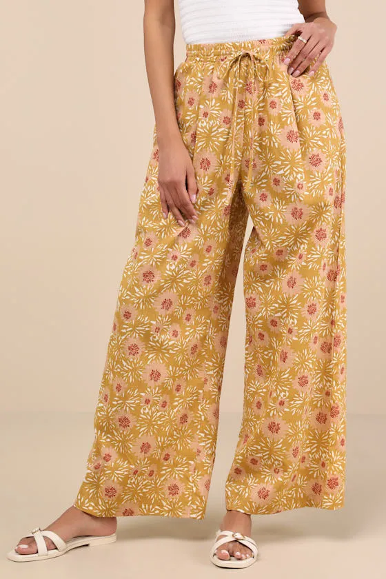 Dido Mustard Yellow Multi Floral Wide-Leg Pants sold by Lulus product image thumbnail 2