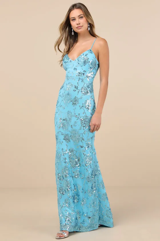 Glittering Excellence Aqua Blue Sequin Lace-Up Maxi Dress sold by Lulus product image thumbnail 3